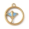 304 Stainless Steel Enamel Pendants, Golden, Ring with Manta Ray, Sky Blue, 21x18x3mm, Hole: 2mm