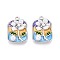 Rack Plating Alloy Enamel Pendants, Rectangle & Flower, with ABS Imitation Pearl, Platinum, 26x18x6mm, Hole: 1.8mm