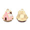 Christmas Theme, Alloy Enamel Pendants, Light Gold, Snow House, Pink, 19.5x17x2mm, Hole: 2mm