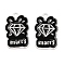 Spray Painted Alloy Pendants, with Enamel, Dimonds with Word Marry Charm, Black, 26x18x1.5mm, Hole: 2mm