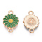 Zinc Alloy Enamel Sunflower Connector Charms, Flower Links, Light Gold, Sea Green, 18x12x2mm, Hole: 1.8mm