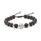 Adjustable Skull Braided Bead Bracelets, Brass Micro Pave Cubic Zirconia & Lava Rock Bracelets, Nylon Thread Bracelets, Platinum, 0.85cm, Inner Diameter: 2~3-1/8 inch(5~8cm)