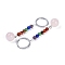 Natural Rose Quartz Round Beaded Keychain, with Iron Rings, 95~96mm