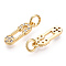 Brass Micro Pave Cubic Zirconia Charms, Cadmium Free & Lead Free, with Jump Rings, Safety Pins Charms, Real 18K Gold Plated, 14x5x1.5mm, Hole: 3.4mm