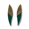 Opaque Resin & Walnut Wood Big Pendants, Leaf Charms, Dark Green, 53x11.5x3mm, Hole: 1.8mm