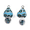 Handmade Polymer Clay Pendants, with Lampwork and Platinum Plated Iron Loop, Mushroom, Marine Blue, 24~29x15~17x15~17mm, Hole: 2~3mm