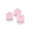 Handmade Lampwork European Beads, Large Hole Rondelle Beads, with Platinum Tone Brass Double Cores, Creamy White, 14~15x9~10mm, Hole: 5mm