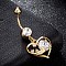 Brass Cubic Zirconia Navel Ring, Belly Rings, with 304 Stainless Steel Bar, Cadmium Free & Lead Free, Real 18K Gold Plated, Heart, Clear, 42x18mm, Bar: 15 Gauge(1.5mm), Bar Length: 3/8