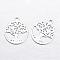 Brass Charms, Flat Round with Tree of Life, Platinum, 11.5x10x0.3mm, Hole: 1mm