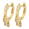 Cubic Zirconia Rectangle Dangle Hoop Earrings, Rack Plating Brass Earrings for Women, Lead Free & Cadmium Free, Real 18K Gold Plated, 21.5x17x2mm