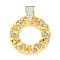 Rack Plating Brass Micro Pave Cubic Zirconia Pendants, Cadmium Free & Lead Free, with Link Chain Shape, Round, Real 18K Gold Plated, 30x25x6.5mm, Hole: 4x4mm