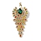 Alloy Rhinestone Brooch for Women, Peacock, Emerald, 108x49x11.5mm