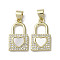 Brass Micro Pave Cubic Zirconia Pendants, Cadmium Free & Lead Free, with Shell, Lock with Heart Pattern, Real 18K Gold Plated, 18x10x2mm, Hole: 3.5x4mm