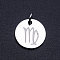 Non-Tarnish 201 Stainless Steel Charms, Twelve Constellations, with Jump Rings, Flat Round, Virgo, 12x1mm, Hole: 3.5mm
