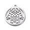 Non-Tarnish 304 Stainless Steel Pendants, Manual Polishing, Flat Round with Hamsa Hand/Hand of Fatima/Hand of Miriam, Stainless Steel Color, 28.5x25.5x1.2mm, Hole: 1.8mm