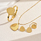 Korean Style Stainless Steel Teardrop Bangle & Earrings & Necklaces & Rings Sets for Women, Golden, Necklaces: 435mm; Earring: 21x20mm; Rings: 16~18mm inner diameter; Bangle: 60mm inner diameter