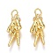 Brass Micro Pave Clear Cubic Zirconia ASL Pendants, Peace Hand Charms, Long-Lasting Plated, with Jump Rings, Yeah Gesture Pendants, Real 18K Gold Plated, 21x9x5.5mm, Hole: 3mm, Jump Ring: 5x1mm
