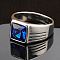 Fashionable 304 Stainless Steel Cubic Zirconia Finger Rings for Men, Punk Style, Rectangle, Blue, US Size 7(17.3mm)