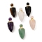 Natural Mixed Stone Openable Perfume Bottle Pointed Pendants, Faceted Bullet Perfume Bottle Charms, with Golden Plated 304 Stainless Steel Findings, 38~39x16mm, Hole: 1.8mm