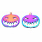 201 Stainless Steel Pendants, Ion Plating(IP), Halloween Pumpkin Jack O Lantern, Rainbow Color, 32.5x35x0.3mm, Hole: 2mm