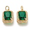 Brass Glass Charms, with Micro Pave Clear Cubic Zirconia and Jump Ring, Rectangle, Real 18K Gold Plated, Green, 14.5x10.5x5mm, Hole: 3.4mm
