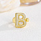 Brass Micro Pave Clear Cubic Zirconia Cuff Rings, Golden, Letter B, Inner Diameter: Adjustable