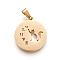 304 Stainless Steel Kitten Pendants, Flat Round with Cat & Word Love Shape, Ion Plating(IP), Real 18K Gold Plated, 19~20x16~17x1.5mm, Hole: 5x2.5mm