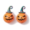 Halloween theme Wood with Alloy Pendant, Pumpkin, Rainbow Color, 25x16mm, Hole: 2.5x1.7mm