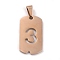 Ion Plating(IP) 304 Stainless Steel Pendants, Manual Polishing, Rectangle with Number, Rose Gold, Num.3, 27.5x14.5x1.5mm, Hole: 3.5mm