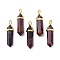 Natural Tiger Eye Pointed Pendants, with Random Brass Pendant Hexagon Bead Cap Bails, Golden, Bullet, 38.5~40x12~12.5x10~11mm, Hole: 3x4.5mm