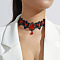 Gothic Alloy Rhinestone Black Lace Oval Choker Necklaces for Women, Ruby, 13.39 inch(34cm)