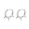 Brass Micro Pave Cubic Zirconia Hoop Earrings, Spike, Real Platinum Plated, 16.5x2mm