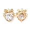 Brass Pendants, with Glass, Bowknot Charms, Real 18K Gold Plated, 15x14x5.5mm, Hole: 1.5mm
