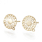 Brass Stud Earring Findings, with Loop, Flat Round, Real 18K Gold Plated, 12.5x11mm, Hole: 1mm, pin: 0.6mm