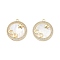 Rack Plating Brass Micro Pave Cubic Zirconia Pendants, Flat Round Charms with Shell, Long-Lasting Plated, Real 18K Gold Plated, 21x17x2mm, Hole: 1.4mm