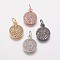 Brass Cubic Zirconia Charms, Flat Round, Mixed Color, 13x10x2.5mm, Hole: 3.5mm