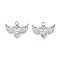 Brass Micro Pave Cubic Zirconia Pendants, Cadmium Free & Lead Free, Wing & Heart, with Jump Ring, Platinum, 15.2x24x3mm, Hole: 3.2mm