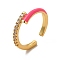 Clear Cubic Zirconia Open Cuff Ring with Enamel, Rack Plating Brass Jewelry for Women, Cadmium Free & Lead Free, Real 18K Gold Plated, Inner Diameter: 16mm