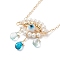 Shell Pearl & Lampwork Braided Horse Eye Pendant Necklace, Brass Jewelry for Women, Golden, 17.83 inch(45.3cm)