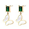 Stainless Steel Pave Green Cubic Zirconia Stud Earrings, Butterfly Dangle Earrings for Women, Golden