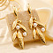 Cute and stylish Brass Leaf-shaped Stud Earrings, with Imitation Pearl, Golden, 72x26mm