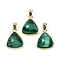 Natural Malachite Pendants, with Golden Tone Brass Findings, Triangle, Faceted, 14x11.5x4.5mm, Hole: 2.5x3.5mm