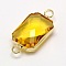 Golden Tone Brass Glass Rectangle Links connectors, Faceted, Yellow, 22x10x5mm, Hole: 2mm