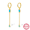 Real 18K Gold Plated 925 Sterling Silver Hoop Earrings, Rhinestone Horse Eye Tassel Earrings, with 925 Stamp, Dark Turquoise, 49x11mm