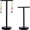 FINGERINSPIRE 2Pcs Acrylic Earrings Stand Holder T-Shape with Holes Ear Studs Display Rack Jewelry Organizer Earring Retail Display Photography Props(Black-Hexagon Base, 2 Heights:14cm & 11cm)