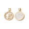 Rack Plating Brass Shell Pendants, with Cubic Zirconia & Natural Shell, Flat Round with Constellation Charms, Cadmium Free & Lead Free, Long-Lasting Plated, Real 18K Gold Plated, Sagittarius, 19x16x3mm, Hole: 4x3.5mm