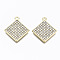 Alloy Crystal Rhinestone Pendants, Rhombus, Cadmium Free & Lead Free, Light Gold, 23.5x20.5x2mm, Hole: 1.6mm, Side Length: 15mm