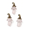 Natural Rose Quartz Mushroom Pendants, with Alloy Witch Hat, Antique Bronze, 31~31.5x15~15.5mm, Hole: 1.5x2mm