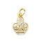 Brass Micro Pave Cubic Zirconia Pendants, Plum Blossom, With Jump Ring, Long-Lasting Plated, Lead Free & Cadmium Free, Rack Plating, Real 18K Gold Plated, 12x9.5x2mm, Hole: 3mm