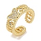 Rack Plating Brass Micro Pave Cubic Zirconia Cuff Finger Rings for Women, Cadmium Free & Lead Free, Long-Lasting Plated, Real 18K Gold Plated, Butterfly, 7.5mm, Inner Diameter: adjustable